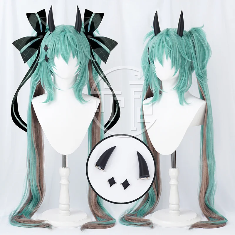 

Little Raccoon Rascal 2023 Cosplay Wig Rascal Wig 100cm Long Two Pigtail Cosplay Wig with Horns Headwear
