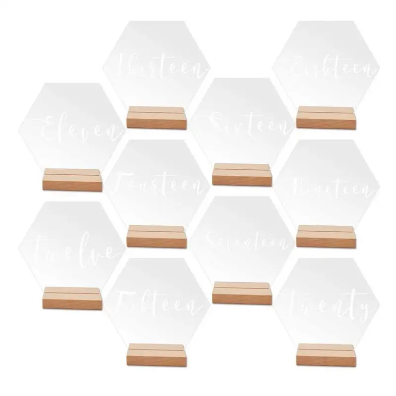 

Wood Place Card Holders With Acrylic Cards 10pcs Hexagon Table Numbers For Wedding Reception Table Cards For Weddings Events