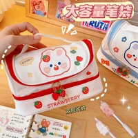 strawberry multi functional stationery pencil bag portable pu portable pencil bag large capacity double layer pencil case