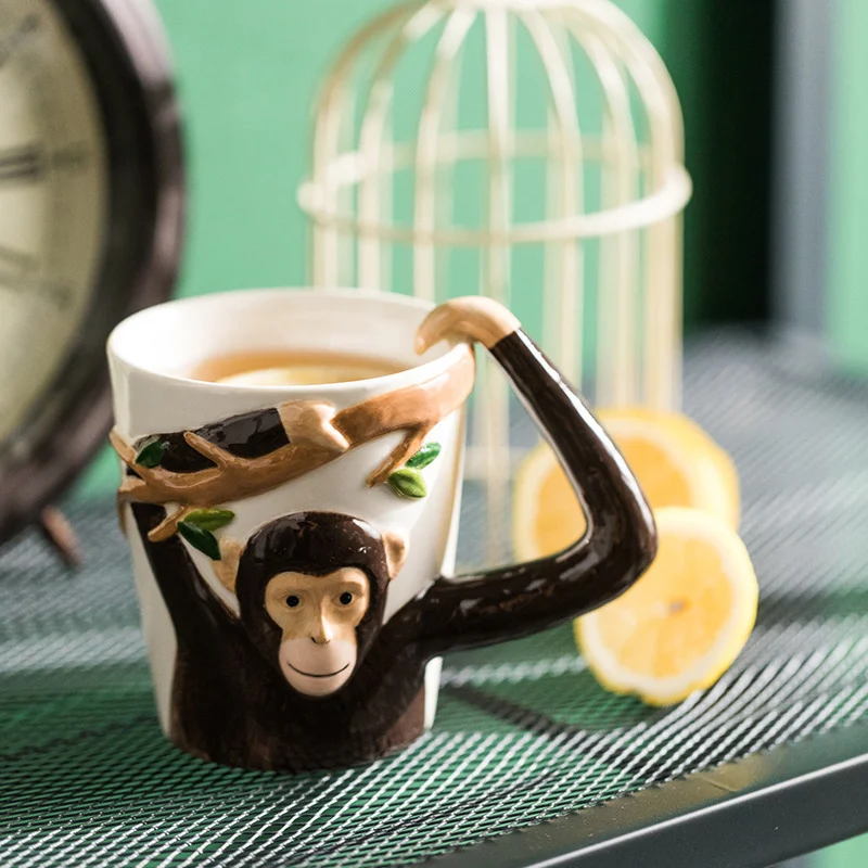 

Monkey Animal Shape Mug Mug Coffee Cup Children Cartoon Ceramic Mug Cute Pet Expression Mug Water Glass Milk Cup Mug Cool Cups