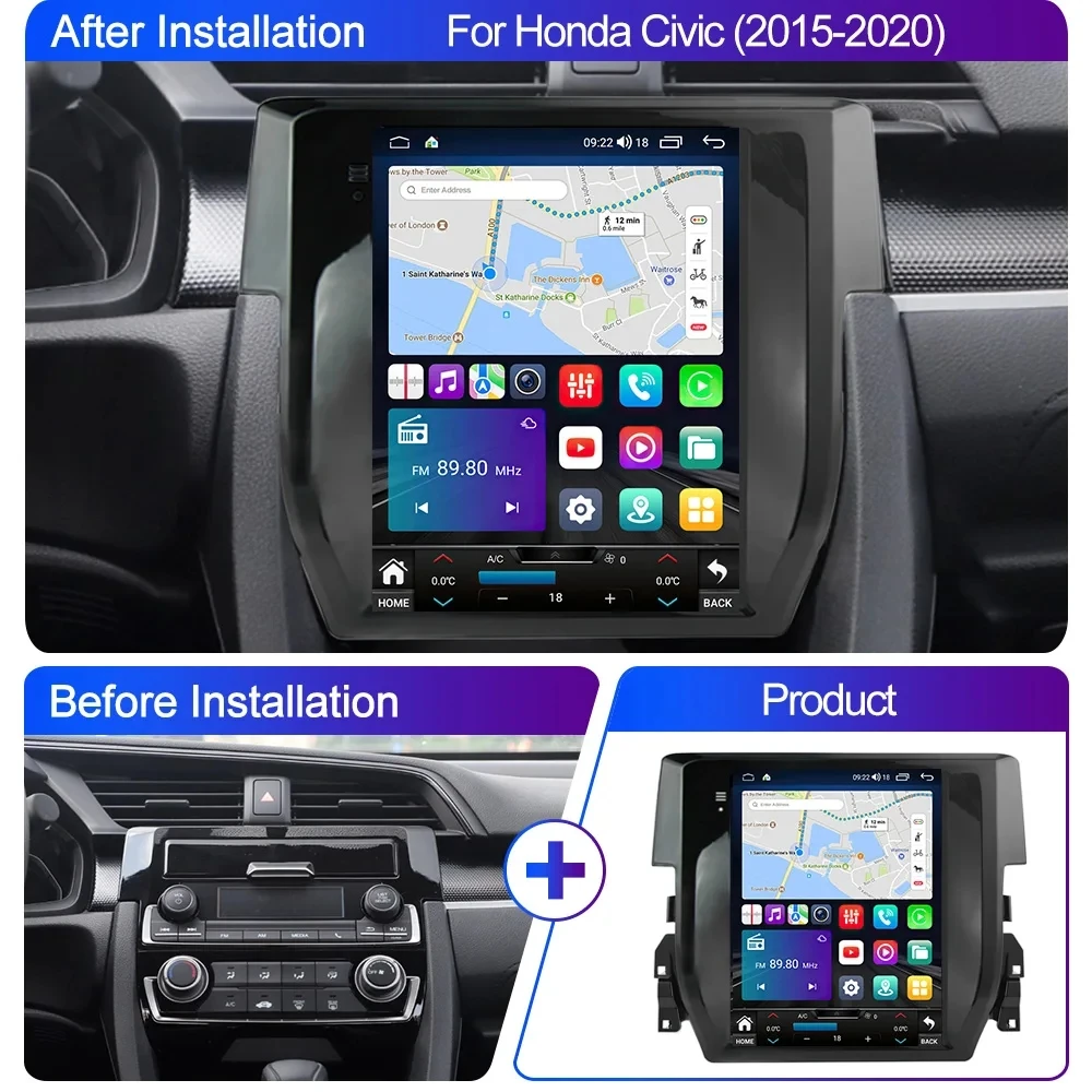 9 7-дюймовый автомобильный радиоприемник с GPS-навигацией для Honda Civic 2015-2020 Carplay Android