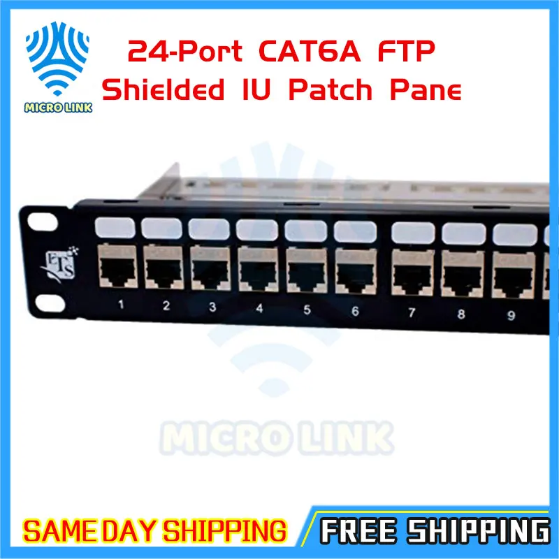 Патч-панель ETS 24 порта CAT6A экранированная по FTP 1U 19-дюймовая без инструмента Keystone