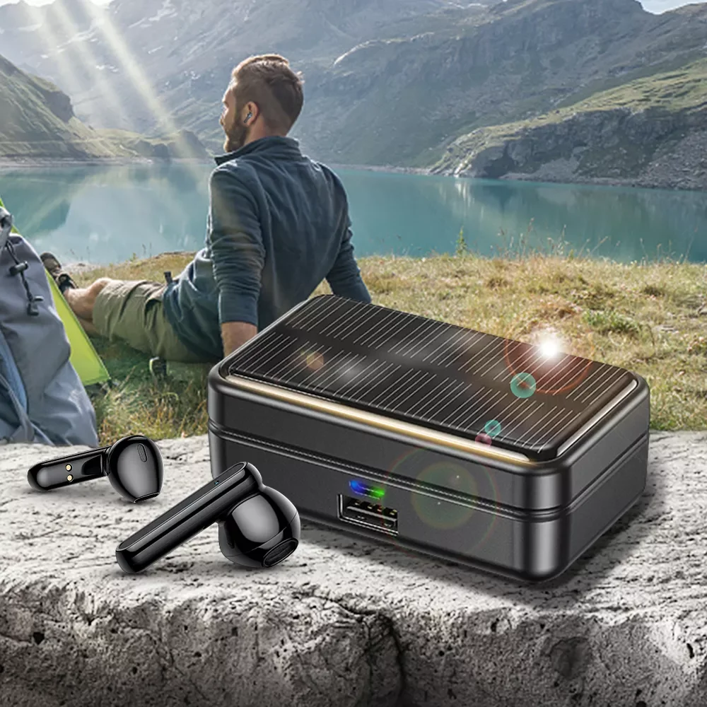 

Outdoor Solar charging Headphones Wireless Bluetooth Earphones Sport Music HiFi Stereo TWS For iPhone iPad Samsung Huawei Xiaomi