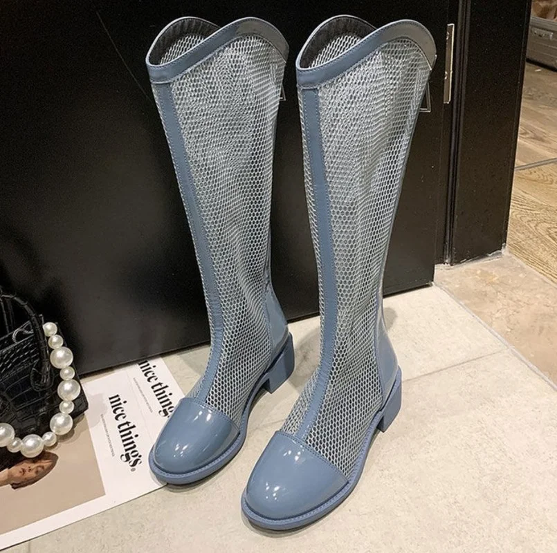 Women Sandals Boots 2022Summer New Gladiator Zipper Mesh Breathable Med Heels Fashion Boots Designer Shoe Women Zapatos De Mujer