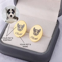 custom pet photo stud earrings for women stainless steel animal picture name earring personalized cat dog portrait jewelry gifts