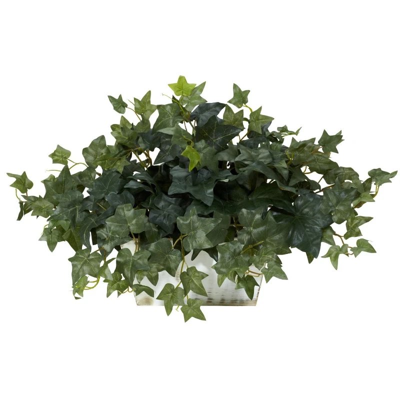 

Ivy with White Wash Planter - Silk Plant Green