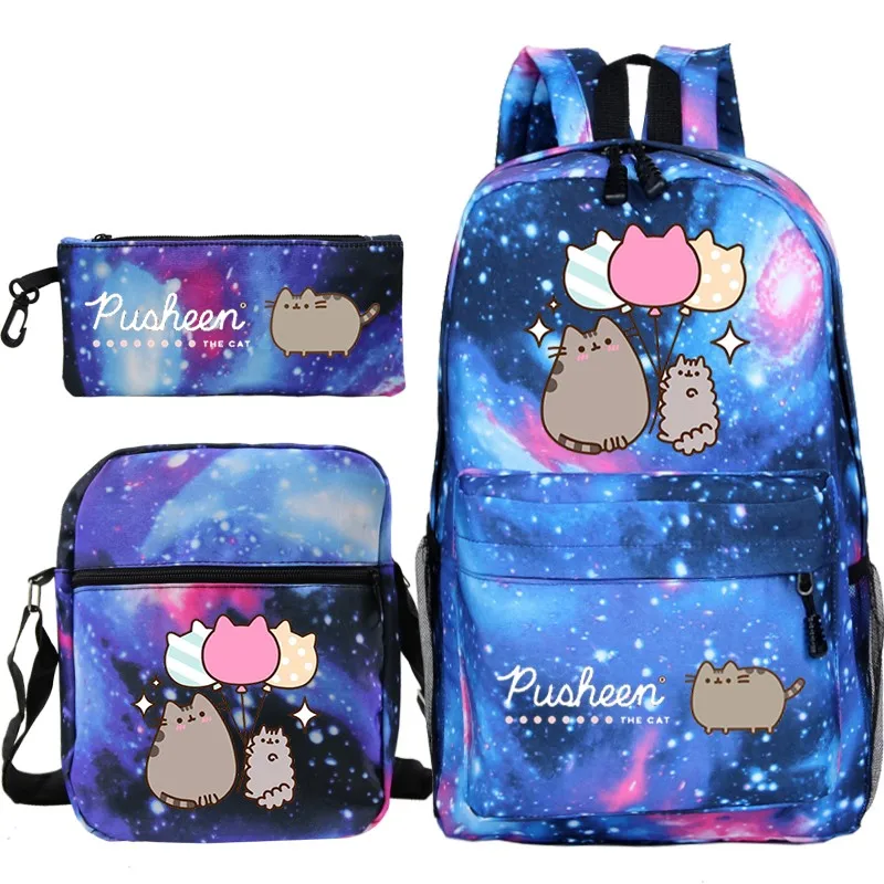 

Kawaii Cartoon Cat Backpack Student back to school bag 3 PCS/set Mochila Teens Casual backpack Boys Girls book bag Travel Bag