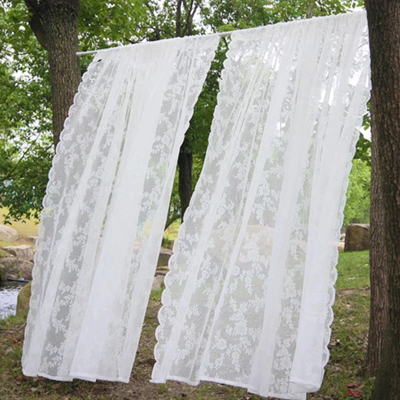 

1PC White Lace Curtains Window Embroidered Tulle Drapes for Bedroom Living Room Retro Style Multi Sizes