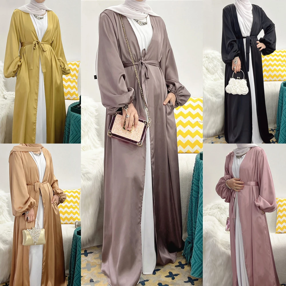 Eid Open Abaya Dubai мусульманский хиджаб платье с рукавами-пузырями летние турецкие Abayas для искусственных кимоно для женщин Musulmane