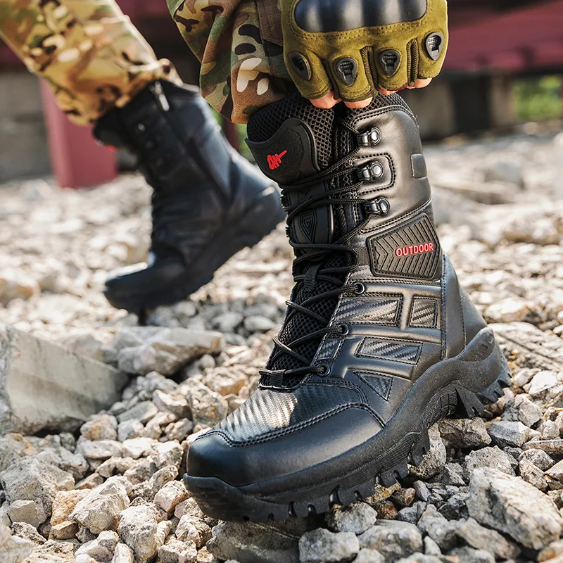 

Военные тактические мужские ботинки, Водонепроницаемые кожаные ботинки для пустыни, боевые ботильоны, армейская Рабочая мужская обувь, мотоциклетные ботинки для пар
