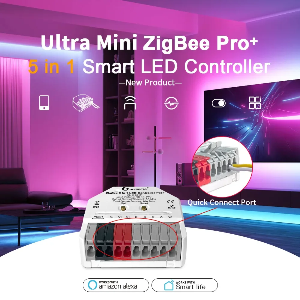 Контроллер светодиодных лент GLEDOPTO ZigBee3.0 Pro + Ultra Mini 5 в 1 12 В-24 В постоянного тока 10 А