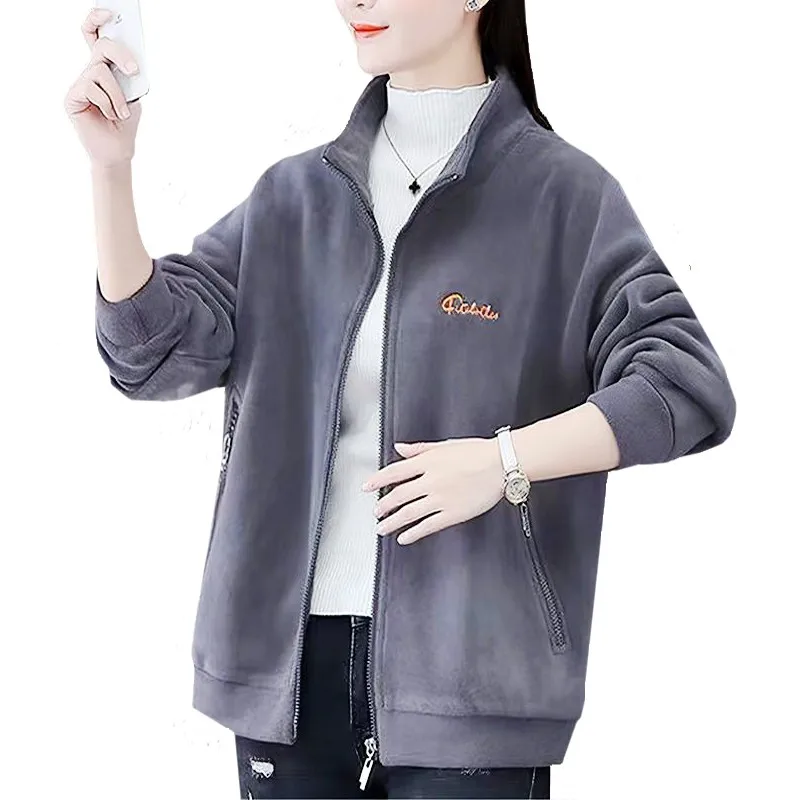 

Double-side Velvet Cardigan Sweatshirt Women Fleece-line Thicken 2023 Autumn Winter New Loose Warm Casual Long-sleeve Jacket