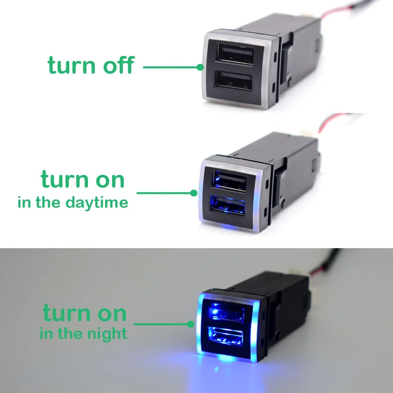 Двойное быстрое автомобильное зарядное устройство 12 В 22x22 мм 2 USB QC3.0 с Bluelight для