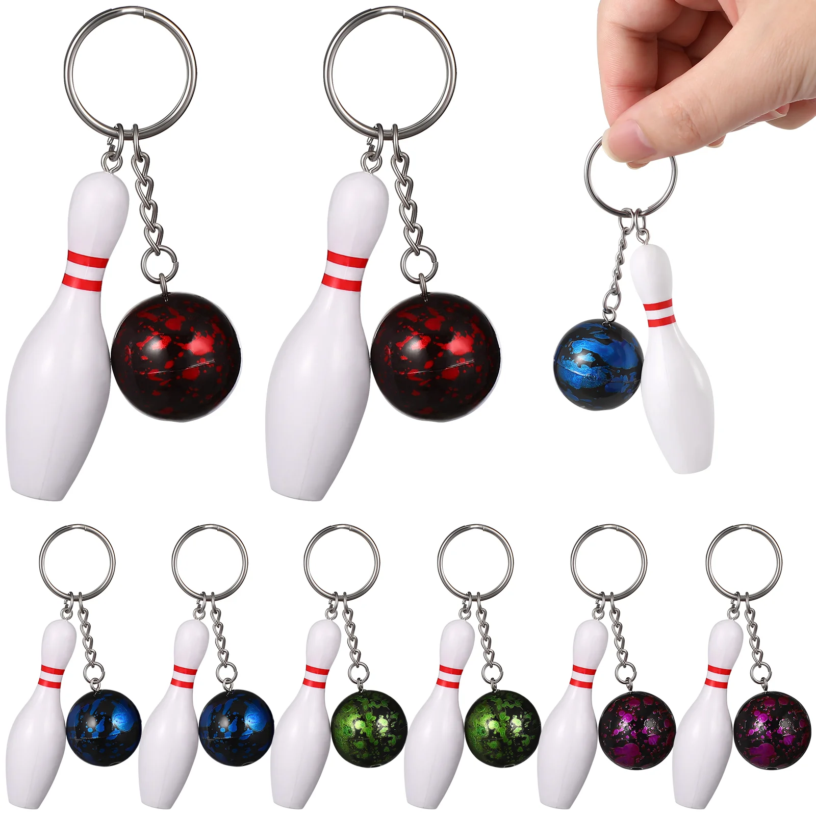10 Pcs Key Holder Keychains Car Keys Bowling Accessories Men Gifts Pendant Rings
