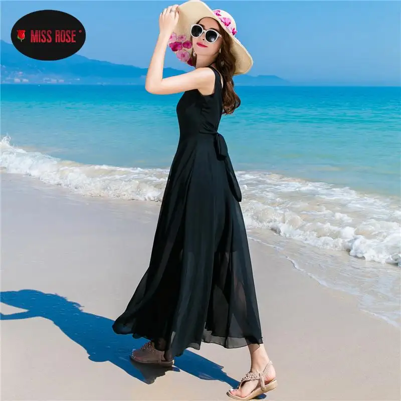 Женское шифоновое платье-макси без рукавов белое красное синее длинное платье в