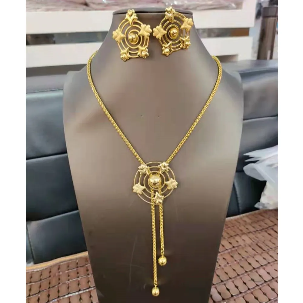 

Dubai Gold Color Jewelry Set for Women Weddings Design Long Necklace and Earrings Sets For Luxury Jewelry Brazilian Accessory