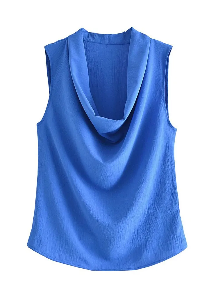 

2022 Fashion Women Solid Blouse Shirt New Arrival Soft Casual Vintage Sleeveless Chic Female Tops Pile Collar Thin Shirts