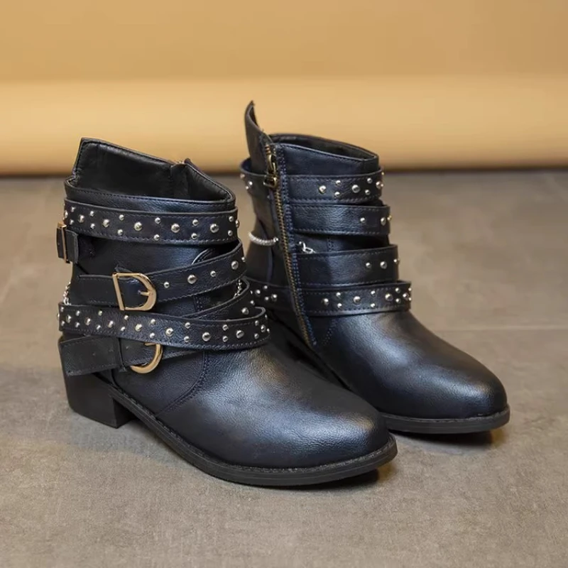 

Женские ботинки челси на массивном каблуке, ботильоны в стиле панк с цепочкой и на среднем каблуке, брендовые зимние мотоциклетные ботинки на молнии, новинка 2024