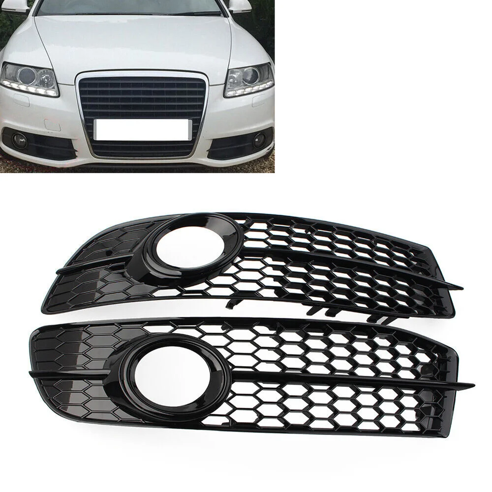 

2x Front Bumper Honeycomb Hex Mesh Fog Light Grille Cover For Audi A6 C6 S-line