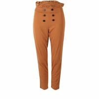 2021 autumn and winter new fashion womens high waist button tight leggings ladies leather pencil ankle trousers