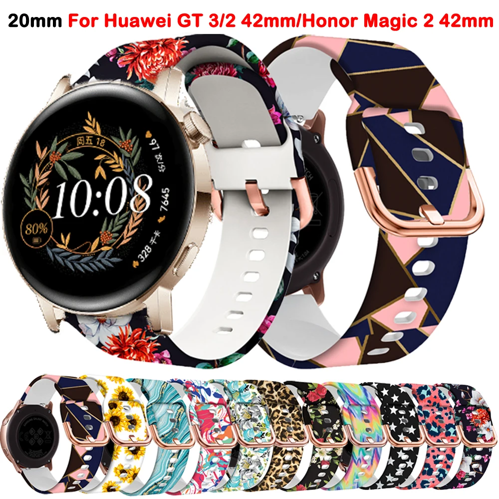 

Ремешок силиконовый для смарт-часов Huawei GT 2 GT2 42 мм, браслет с принтом для Huawei GT 3 GT3 Pro 43 мм Honor Magic 2 42 мм
