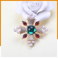 vintage baroque cross crystal pearl brooch brooch gemstone cutout geometric rectangle brooch collar women jewelry