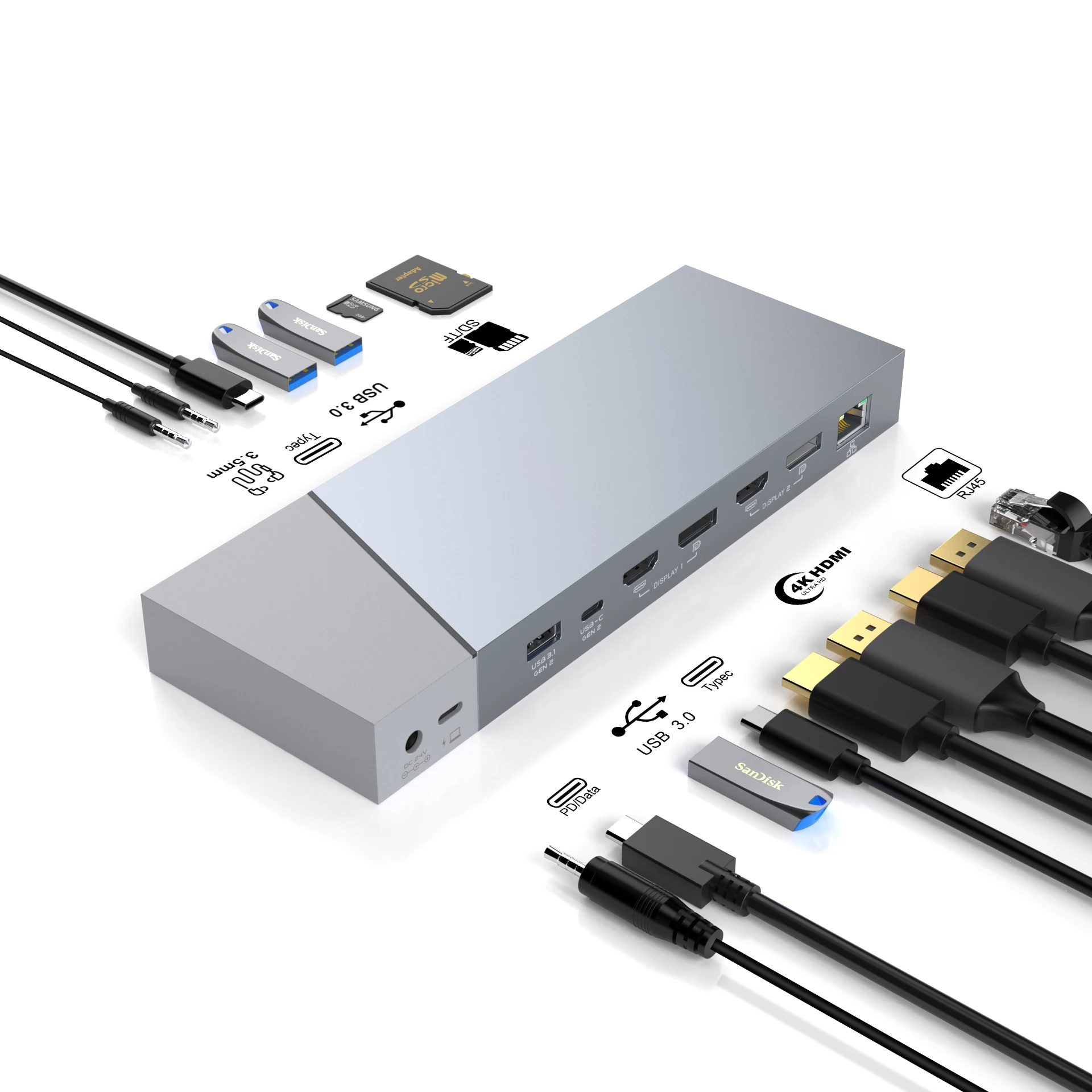 Универсальная док-станция для ноутбука 16 в 1 тип C двойная с тройным дисплеем 4K60 Гц