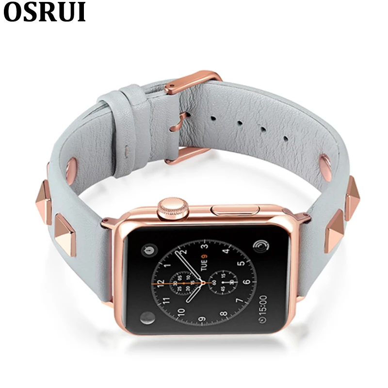 Strap for Apple watch band 45mm 41mm 42mm 38mm 44mm 40mm Iwatch 7 6 5 4 3 se Leather correa rivets wrist bracelet Accessories