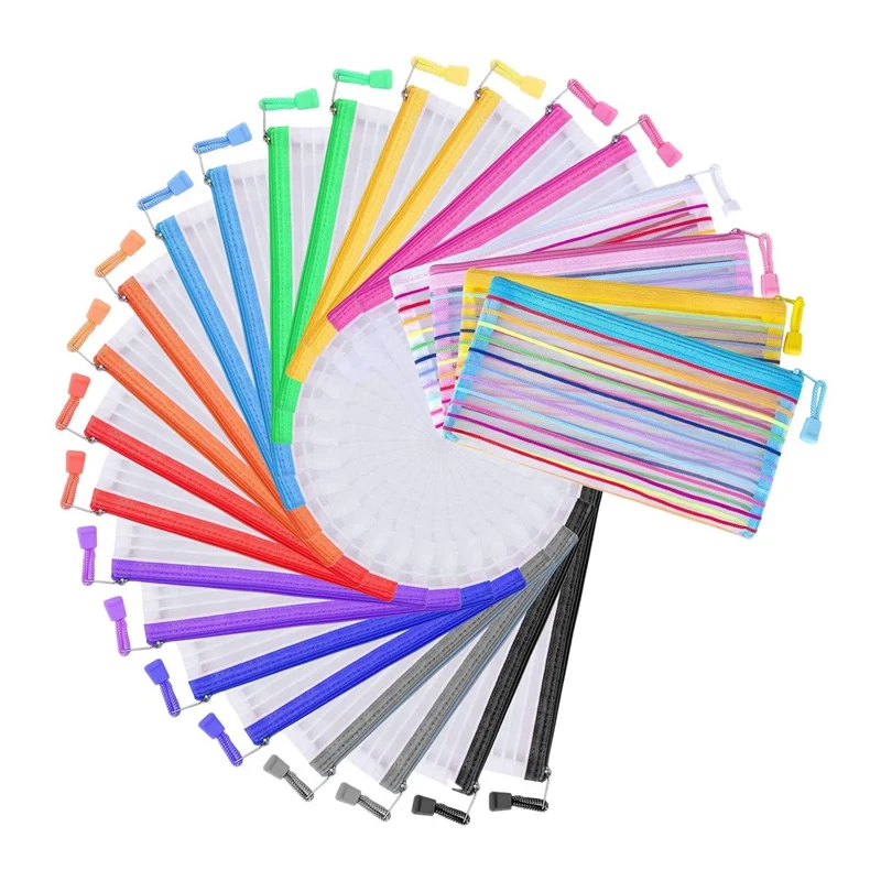 

24 Pcs Pencil Pouches, Zipper Mesh Pouch Multipurpose Travel Bags, Pencil Pouches for School Office Supplies