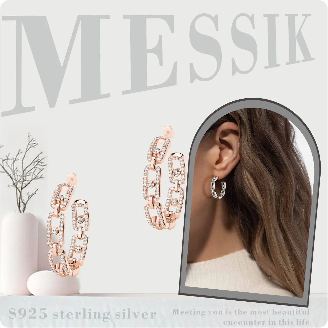 Новинка 2024 серьги-гвоздики с несколькими кольцами и бриллиантами женские