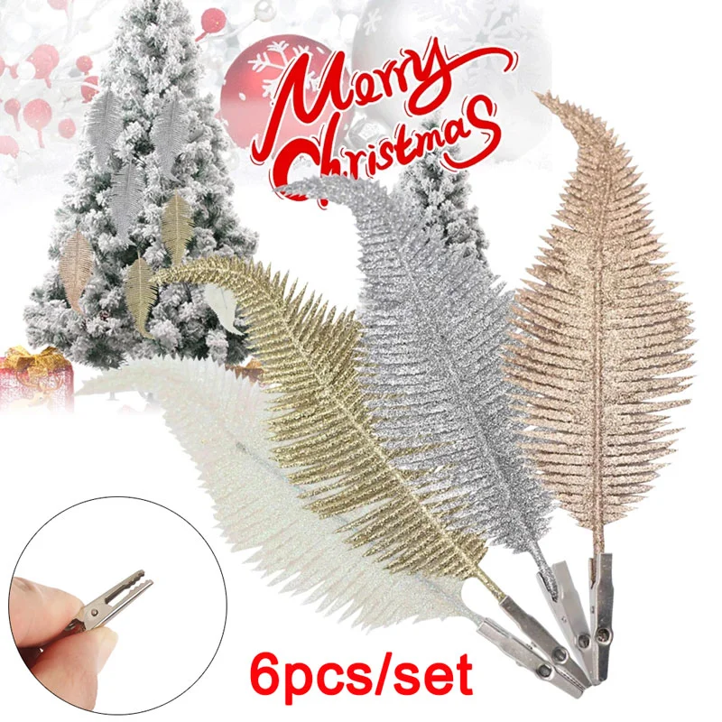 

6 шт. рождественские блестящие зажимы для перьев, украшение для рождественской елки «сделай сам», перо, блестящие шары, украшение для вечеринки