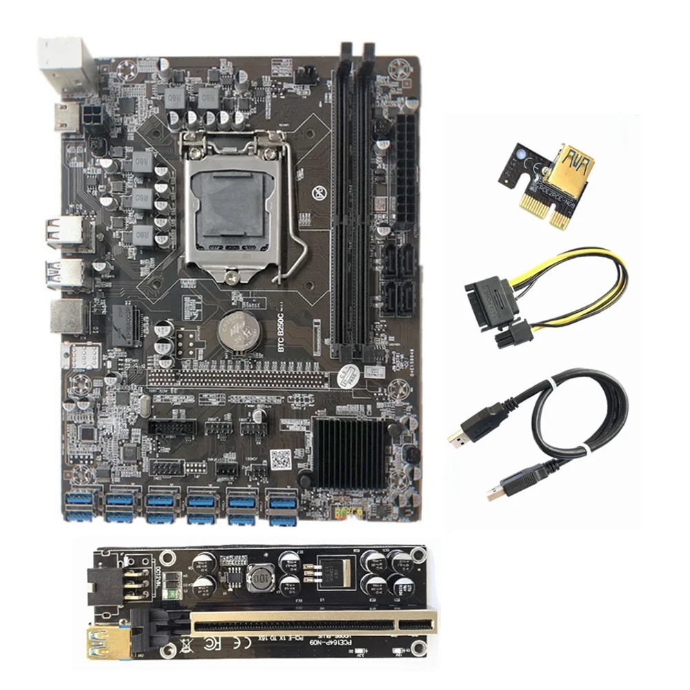 

B250C BTC Mining Motherboard+009S Plus Riser 12XPCIE to USB3.0 GPU Slot LGA1151 Support DDR4 RAM Desktop Motherboard