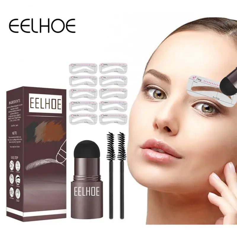 

EELHOE 3In1 Eyebrow Powder Kit Brow Powder For Hairline Contour Waterproof Long Lasting Eyebrows Shaping With Brow Card Stencils