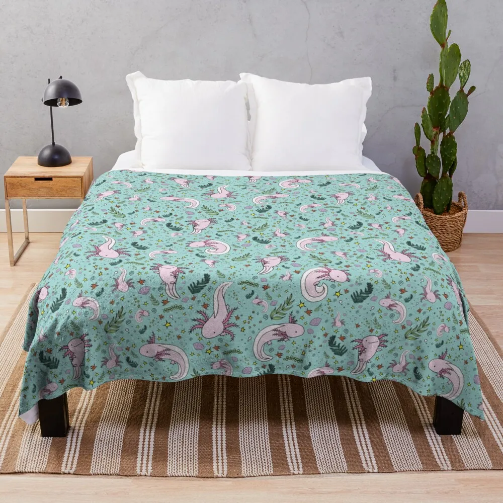 

Axolotls in Blue Throw Blanket Brand Blankets