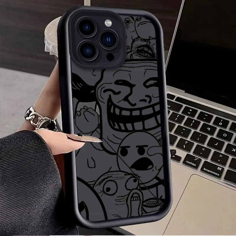 Фото Забавный чехол с принтом мема и мультяшным лицом Тролльфейса для iPhone 17 Air 16 E 15 14 Plus 13 12 Mini 11 Pro Max, из жидкого силикона. №2