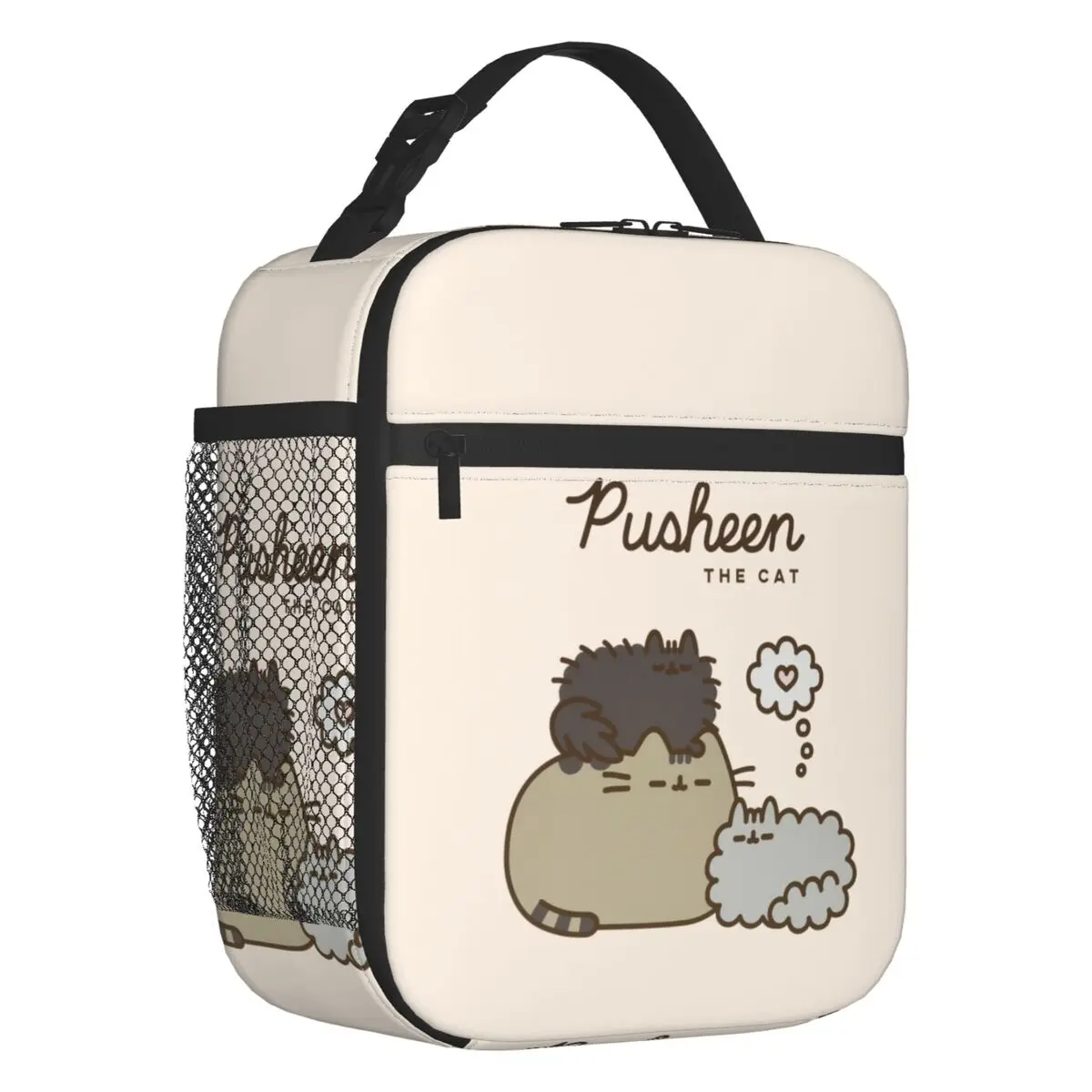 Pusheens Cat Insulated Lunch Bag for Camping Travel Tabby Catroon Pattern Leakproof Cooler Thermal Bento Box Women Kids