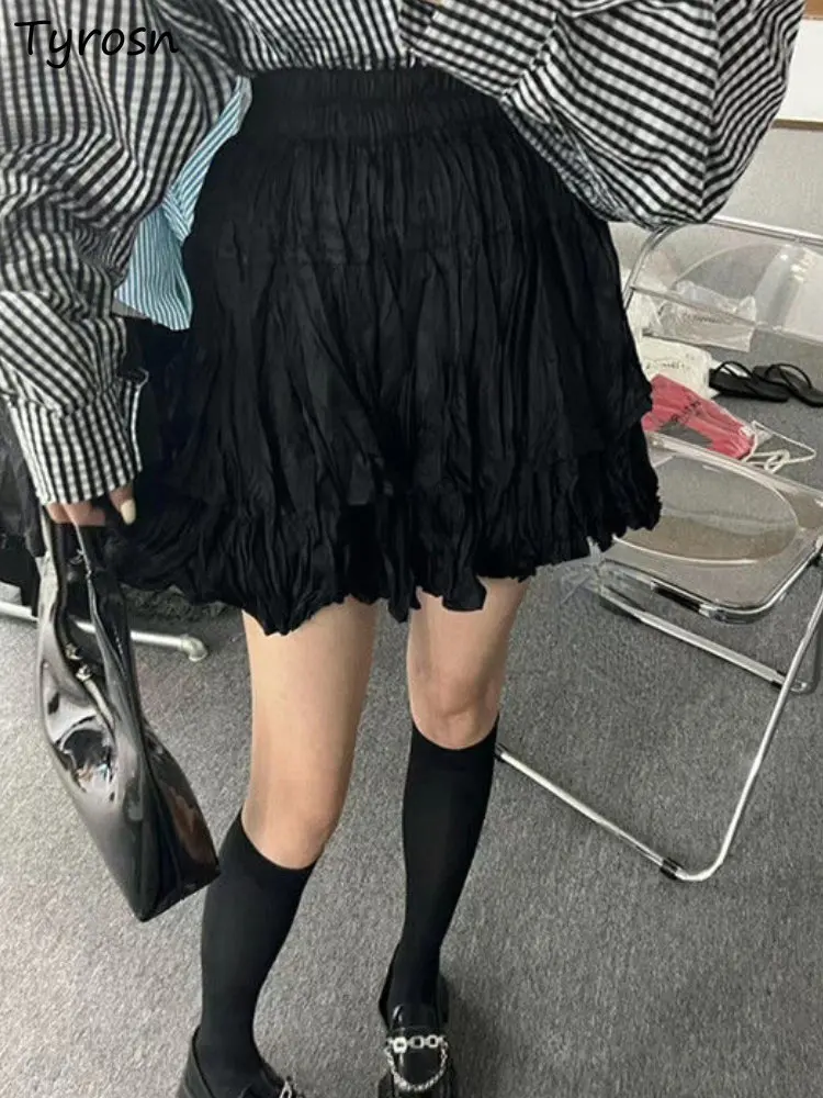 

Юбка женская со складками, Минималистичная однотонная универсальная Милая Повседневная мини-юбка в Корейском стиле, летняя уличная одежда для девушек