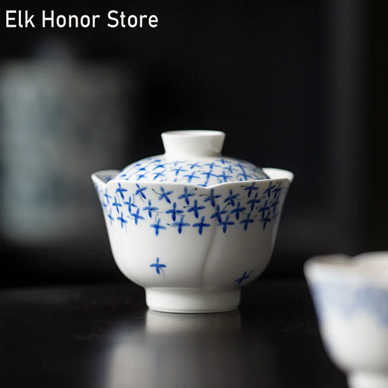 

100ML Boutique Pure Hand-painted Star Art Tea Tureen Tea Maker Ceramic Gaiwan Hand Grab Tea Bowl With Cover Kung Fu Teaware Set