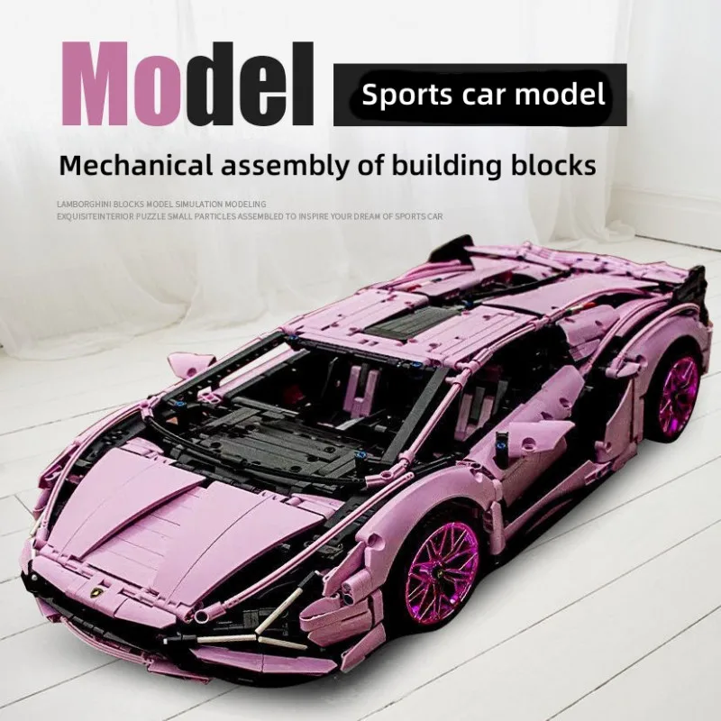 

1289PCS Technical 1:14 Pink Lamborghinied Sports Car Building Block Limited Edition Vehicle Assemble Bricks Toys Gifts For Girls