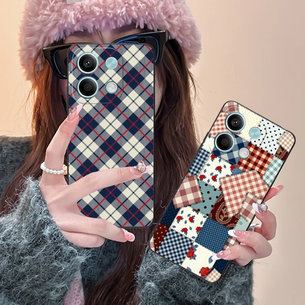 Lattice Grid Texture Mobile Cell Phone Case for Xiaomi POCO M6 M5 M4 M3 X6 X5 X4 X3 F6 F5 F4 F3 F2 C40 Pro GT 5G Black Cover