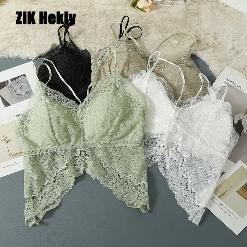 Купи Zik Hekiy Women Spring And Summer Backless Lace Edge Lace Bra Female Temperament With Chest Pad Backless Tops Women за 595 рублей в магазине AliExpress