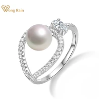 wong rain solid 925 sterling silver freshwater pearl created moissanite wedding engagement ring fine jewelry gift drop shipping