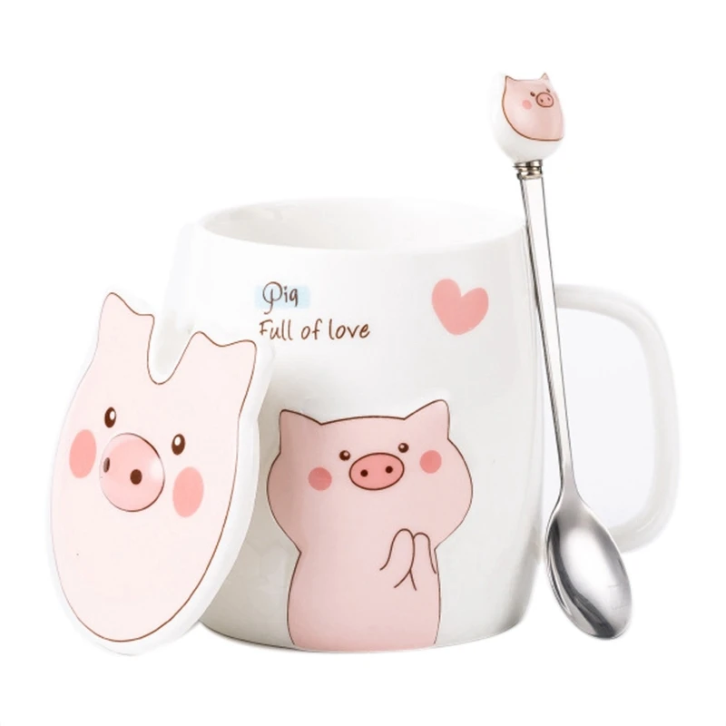 

Мультяшная Милая кружка для выражения свиньи сетчатая красная кофейная чашка креативная чашка для воды Набор чашек для влюбленных с ложкой...