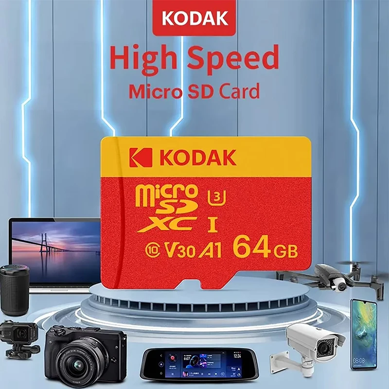 Фото Карта памяти KODAK Micro SD U3 V30 128 ГБ 256 ГБ 64 ГБ TF Card 4K, высокоскоростная, до 100 МБ/с, для телефона, камеры, дрона №1