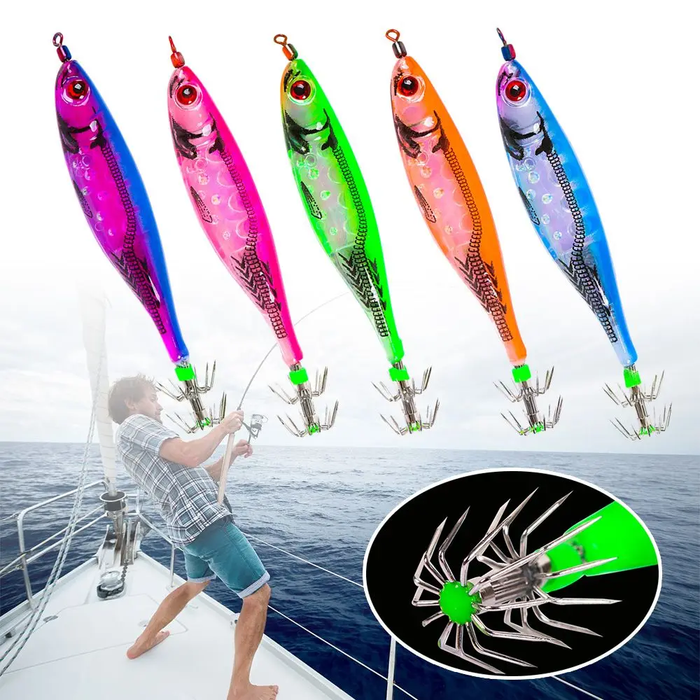 

2PCS 10cm 8.8g Squid Fishing Lures Lead Sinker Jigs Octopus Wood Shrimp Bait With Squid Hook Luminous Fishing Lures Accessories