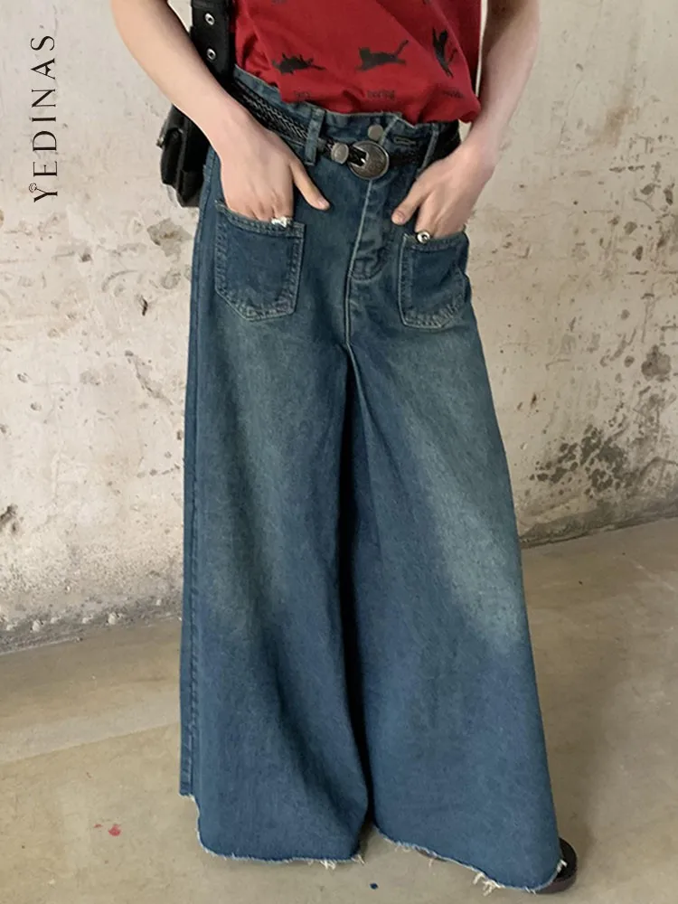

Yedinas американские ретро синие мешковатые джинсы для мам женские свободные винтажные джинсовые широкие брюки женские джинсы с широкими штанинами шикарные Y2k
