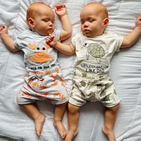 infant baby boys clothing summer casual suit short sleeve round neck letter cartoon crab printed tops drawstring short pants