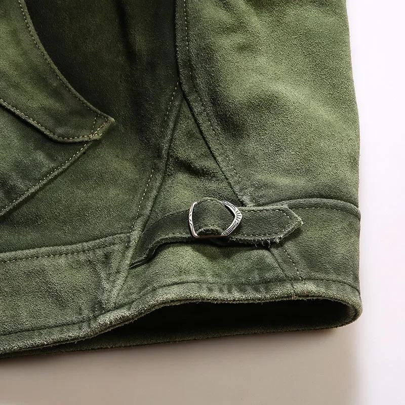 Мужская короткая куртка из натуральной коровьей кожи с отложным воротником