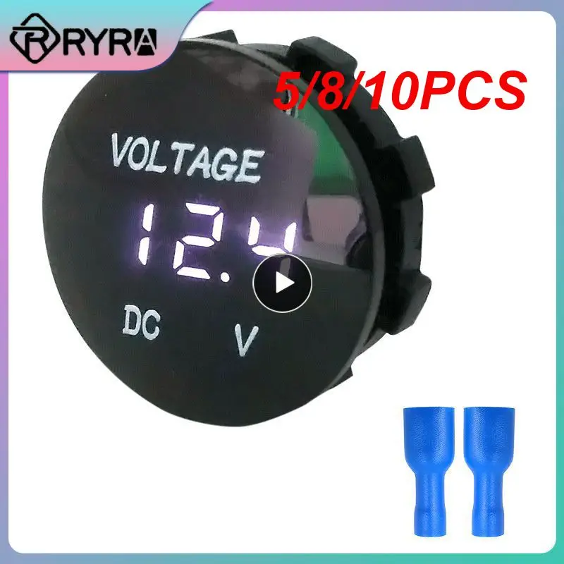 

5/8/10PCS Mini Display Voltmeter Fireproof Digital Voltmeter Tester Monitor Waterproof Led Panel D3 Voltmeter Tester Round 5-48v