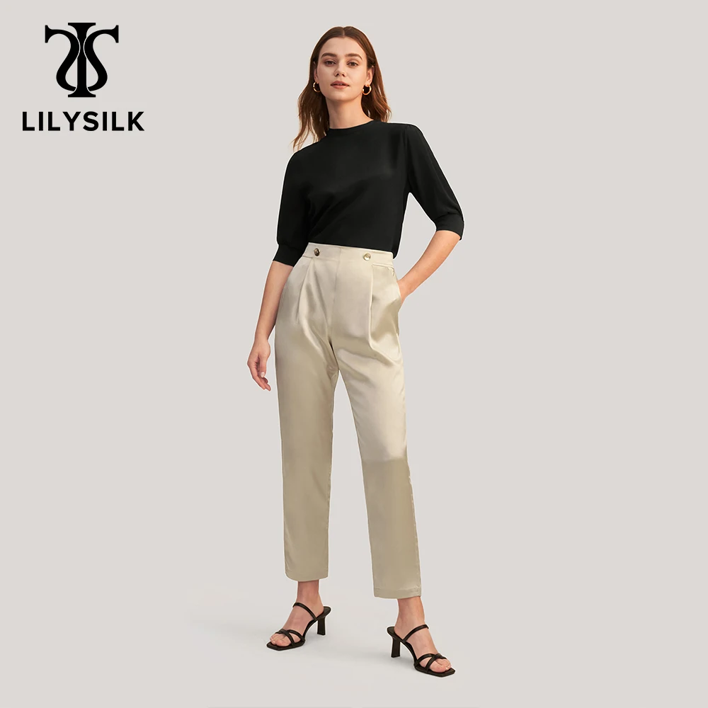 LILYSILK Women Silk Pants 2022 New Femme 22 Momme Elastic Waist Trousers  New Free Shipping